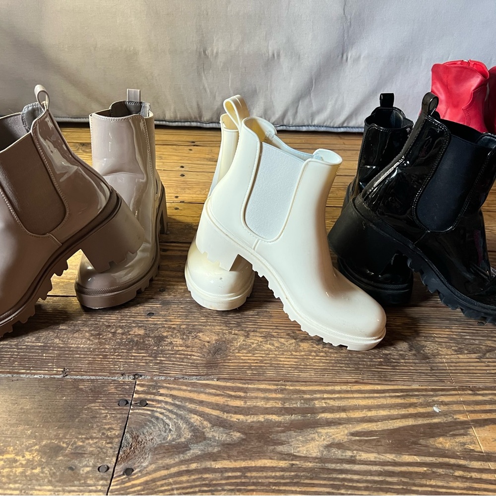 3 PAIR: JustFab Women's Heeled Boots - Cream, Black, and Tan